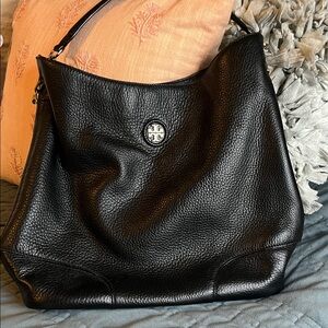 Tory Burch Black Pebbled Leather Hobo Bag